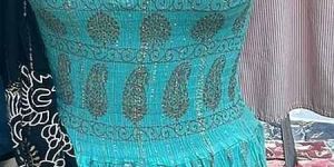 Sky Blue Printed Ladies Long Dress