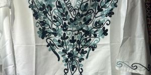 White Cotton Embroidered Short Kurti