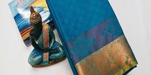 Firozi Blue Emboss Pattu Saree