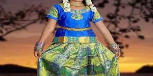 Green And Blue Pattu Pavadai Set