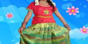 Pink and Green Pattu Pavadai Set