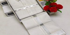 Silver White Cotton Shirt And Dhoti Matching Set