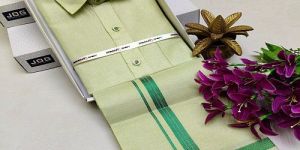 Tissue Pista Green Shirt And Dhoti Matching Set