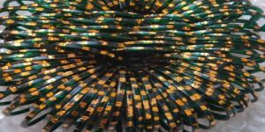 Dark Green Square Check Golden Polished Bangles