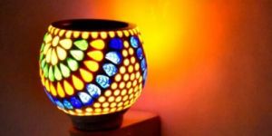 Royal Leaf Dot Mosaic Ceramic Plug Night Lamp
