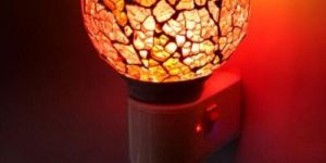 Ruby Amber Crackle Mosaic Plug Night Lamp