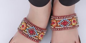 multi beaded leather kolhapuri chappal