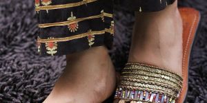 Sequin Detail Leather Slides