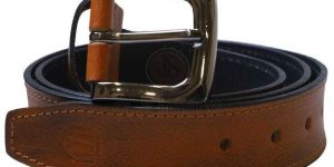 Brown Leather Belt with Brushed Buckle