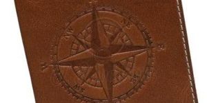 Leather Passport Holder with Compass Rose Design