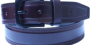 Men Brown Solid Leather Belt with Black Buckle