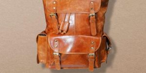 Tan Brown Genuine Leather Vintage Style Backpack