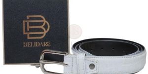 White Alligator Embossed Leather Belt with Metal Pin Buckle