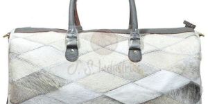 White Leather Patchwork Duffel Bag