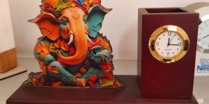 Customize Ganeshji Wooden Pen Holder for Office Table and Corporate Gifting