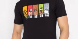 Mens Black Cartoon Strip Print T Shirt