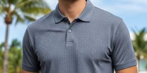 Mens Slate Grey Self Pattern Cotton Polo T Shirt