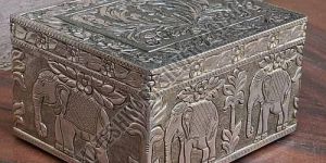 Decorative Silver Plated Wooden Jewellery Box