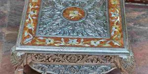 Elegant Silver Plated Wooden Pooja Chowki