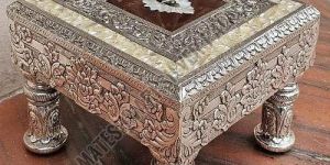 Silver Plated Solid Wood Pooja Chowki