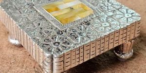 Silver Plated Teak Wood Pooja Chowki