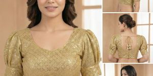 Ladies Golden Sequin Puff Sleeve Back Tie Blouse