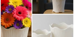 Wave Edge Textured Ceramic Flower Vase