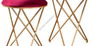Maroon Velvet Cross Leg Metallic Stool Set