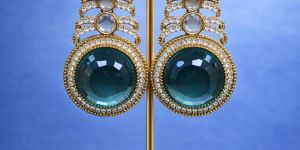 Teal Green Stone Designer Drop Earrings