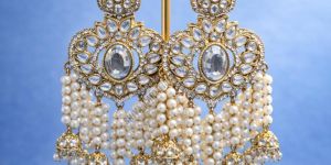 White Kundan Pearl Drop Earrings