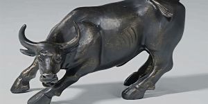 Abstract Black Charging Bull Sculpture