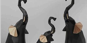 Modern Abstract Black Elephant Figurine Set