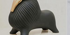 Modern Black & Golden Horn Bull Sculpture