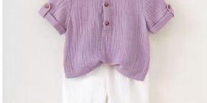 Boys Lavender & White Shirt & Shorts