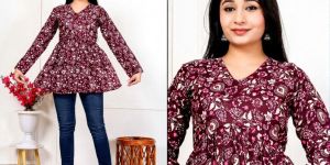 Ladies Pink Cotton Printed Kurti