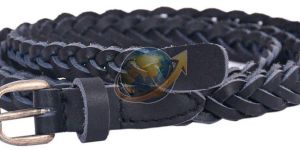 Ladies Black Braided Leather Belt