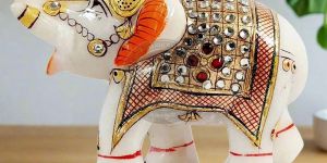 Painted Marble Elephant Statue
