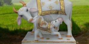Painted White Marble Gao Mata Statue