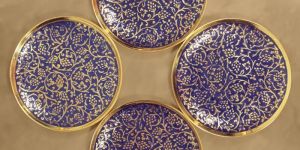 Round Blue Enamel Base Brass Coaster