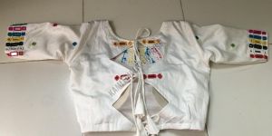 Embroidered White Khadi Cotton Blouse