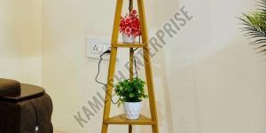 Wooden Tripod Floor Lamp with 3 Shelves
