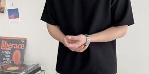 Black Cotton Blend Regular Fit T-Shirt