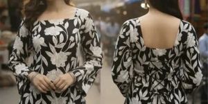 Black Floral Printed Cotton Short Kurti