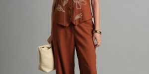 Brown Floral Embroidered Co-ord Set