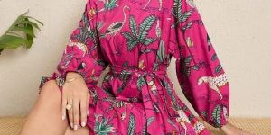 Magenta Printed Round Neck Mini Dress