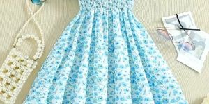 Sky Blue Floral Printed A Line Mini Dress