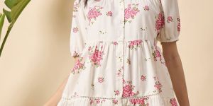 Women Floral Printed Puff Sleeve Mini Dress