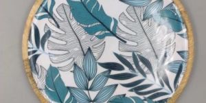 10 Inch Leaf Design Round Wooden Plate