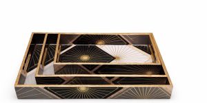 Radiant Tile Design Rectangular Wooden Serving Tray Set