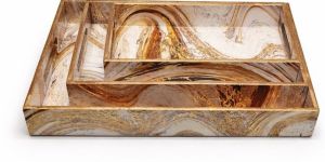 Resin Coated Wooden Rectangular Serving Tray Set